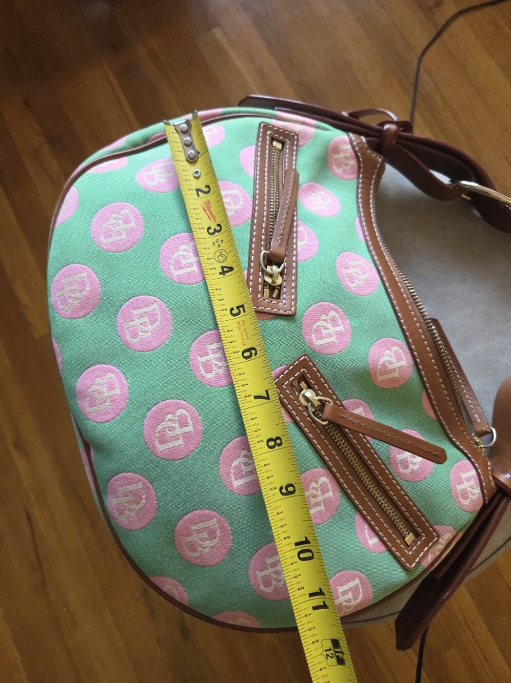 Dooney & Bourke Y2K Vintage Hobo Bag Monogram Polka Dot Pink Green Palm Beach - Picture 7 of 12
